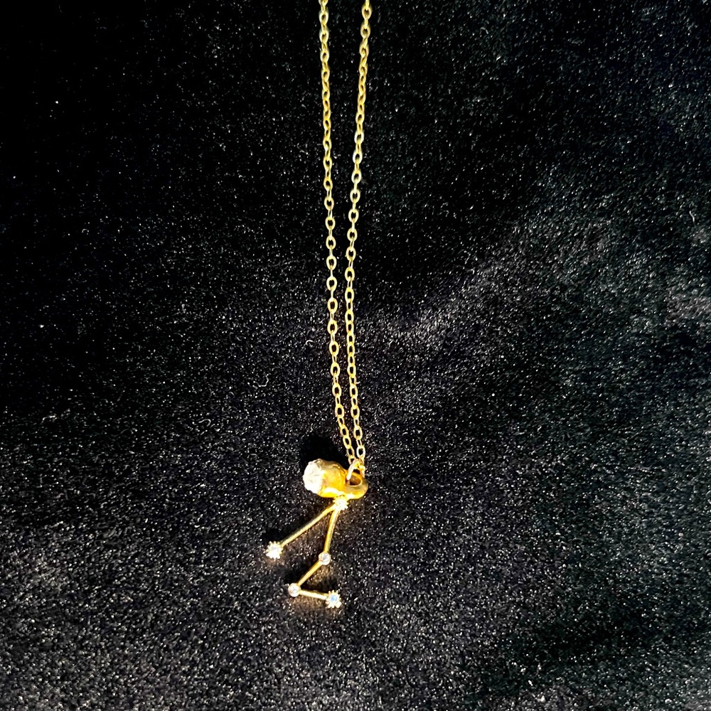 Astrological capricorn necklace. tiny diamonds with small amethyst side dangle
